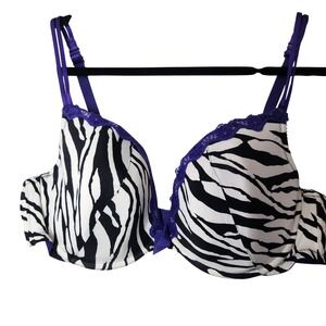 Cacique 44C white & purple zebra print bra‎ Womens Plus size